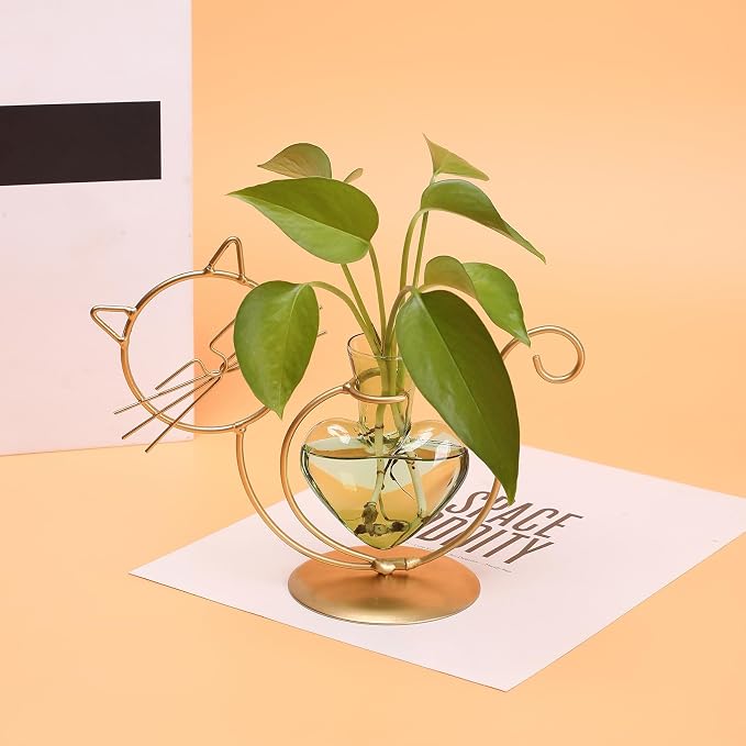 Plant Terrarium Plant Propagation Station Cat Lover Gifts for Women | Plant Lovers Home Office Decor Cat Desk Accessories