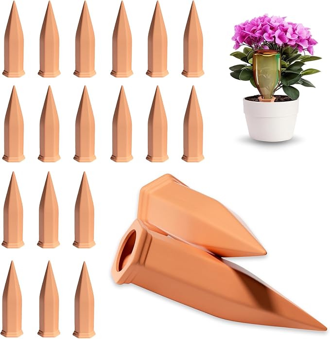 16 Pack Terracotta Plant Watering Spikes, Self-Watering Stakes for Wine Bottles, Porous Clay, Reusable (Red A)