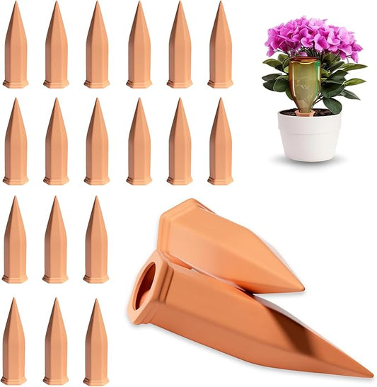 20 Pack Terracotta Plant Watering Spikes, Self-Watering Stakes for Wine Bottles, Porous Clay, Reusable (Red A)