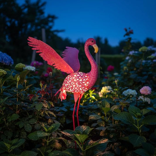 43" Metal Flamingo Garden Sculptures with Solar Light, Pink Flamingo Yard Art - Large Outdoor Lawn Ornaments & Decor for Patio, Backyard, Garden