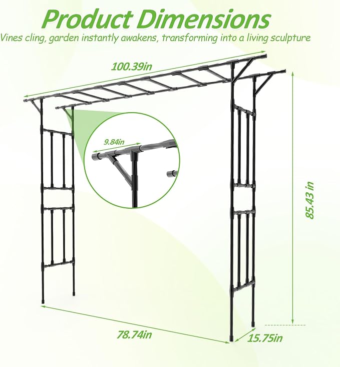 Garden Arch Trellis - 100.4" L×85.4" H Flat Top Garden Arch, Sturdy and Rustproof Garden Arch Trellis for Climbing Plants Outdoor, Arbor Trellis for Backyard, Patio, Lawn, Wedding(20MM Pipe)