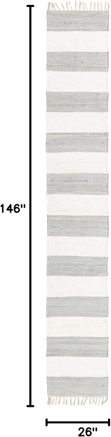 Unique Loom Chindi Rag Collection Area Rug - Striped (2' 2" x 12' 2" Runner, Gray/ Ivory)