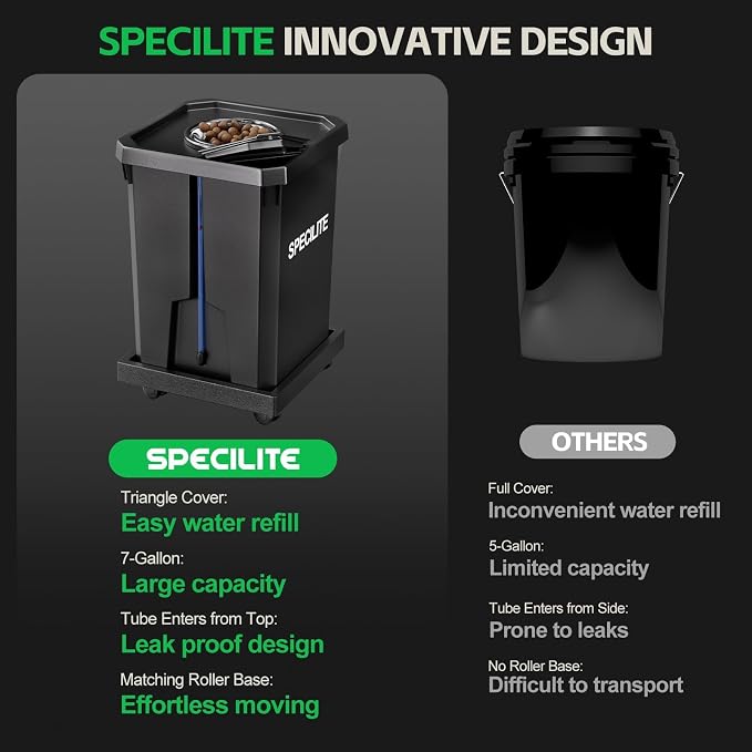 SPECILITE 7 Gallon 2 Buckets DWC Hydroponics Grow System with Wheels | Top Drip Kit, Deep Water Culture Recirculating Drip Garden System, Plant Stand with Air Pump, Air Stone, Air Hose