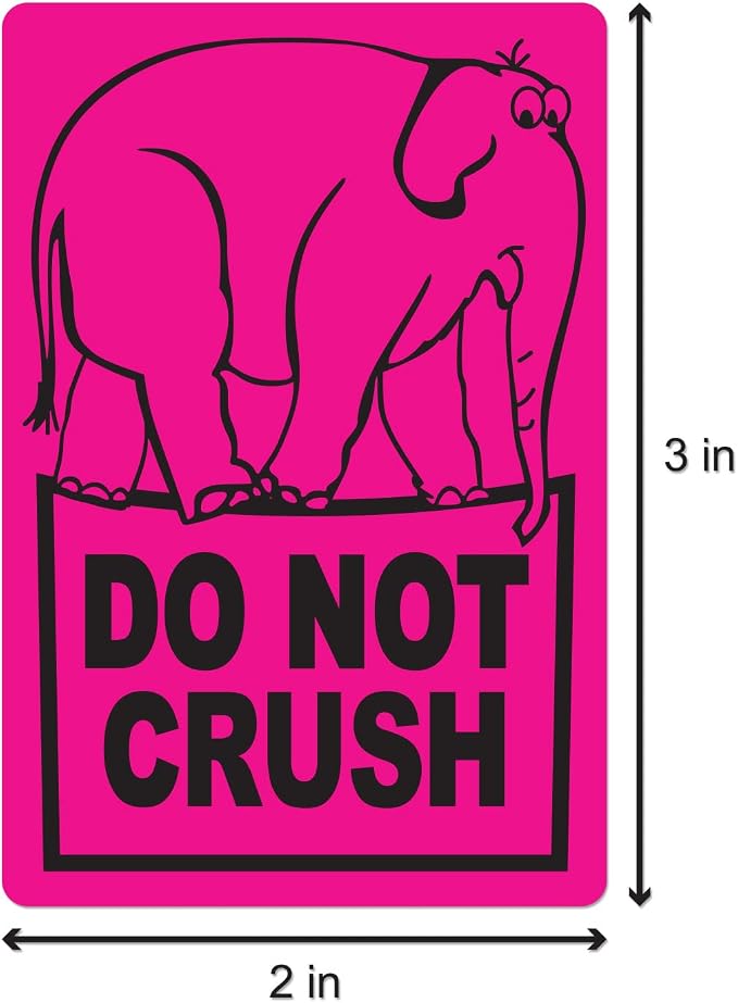 Caution DO NOT Crush Labels (2 x 3 inch, Pink - 900 Labels) Warning Do Not Bend Stickers for Shipping Fragile Items - Strong Adhesive