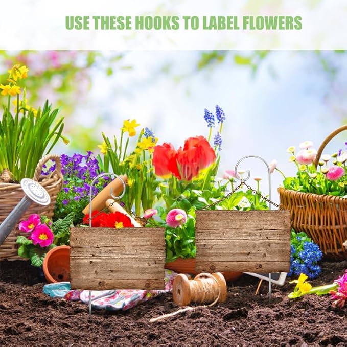 20pcs Plant Tag Pole Floral Sticks for Arrangements - 30cm Shepherds Hooks for Outdoor Floral Card Holder - Outdoor Shepherds Hook for Bird Feeder Silver