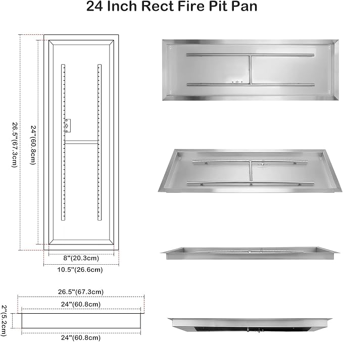 Stanbroil 24 x 8 inch Drop-in Fire Pit with Burner and All Accessories Required Gas Firepit Replacement for Outside, Natural Gas Version, 90,000 BTU’s Max