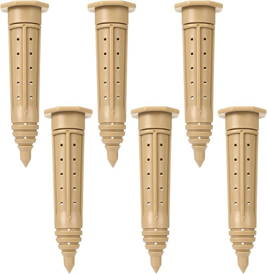 Briwooody 6 Pack 8 Inch Garden Watering Stake Large UV Protected ABS Plastic Deep Root Irrigation Spike Brown Drip System Parts Tubes for Trees Shrubs Bushes Flowers Fruits Vegetables Potted Plants