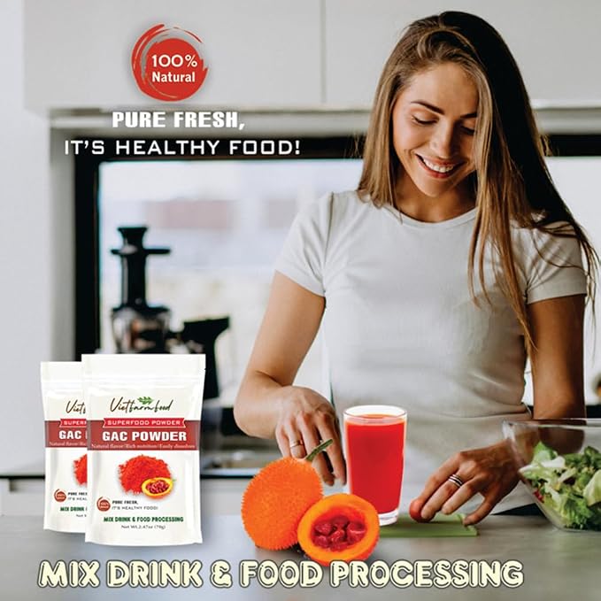 GAC POWDER 2.47 oz (70g) VIETFARMFOOD: Pure freeze-dried vegetable powder, made from real vegetables with no added sugar - Perfect for daily nutrition to keep your body full of vitality