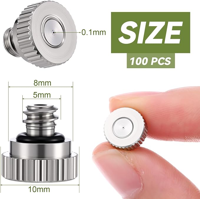 Zhengmy 100 Pcs 0.1mm Brass Misting Nozzles, Mister Nozzles Brass for Outdoor Cooling System Orifice 10/24 UNC Replacement Heads for Outdoor Cooling System(Silver)