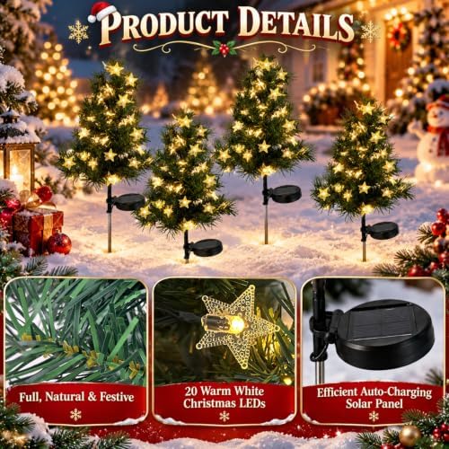 Huaerle 4-Pack Solar Christmas Tree Garden Stake Lights Outdoor Christmas Decorations - Image 3