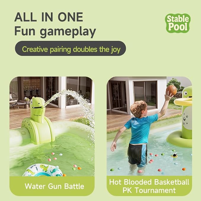 NexYongS Extra Large 4 Layers Inflatable Swimming Pool, Thickened Heavy Duty PVC Blow Up Pool, Outdoor Backyard Summer Water Play Party Green Dinosaur