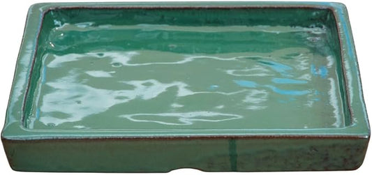 15 Inch Plant Saucer (Ceramic) - Square Jade Flower Pot Tray - Handcrafted, Durable Planter Base