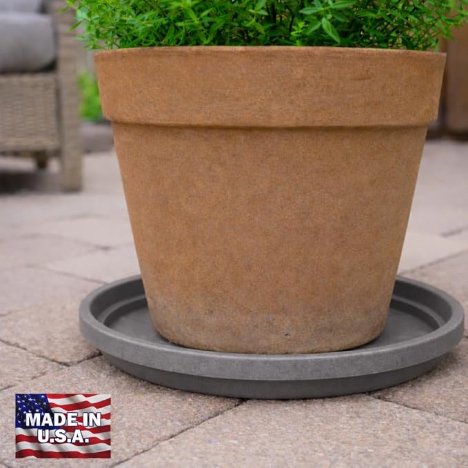 10 Inch Plant Pot Tray USA Made – Durable Plastic Flower Pot Saucer – Plant Water Catcher for Indoor Outdoor Garden (12, Slate Grey)