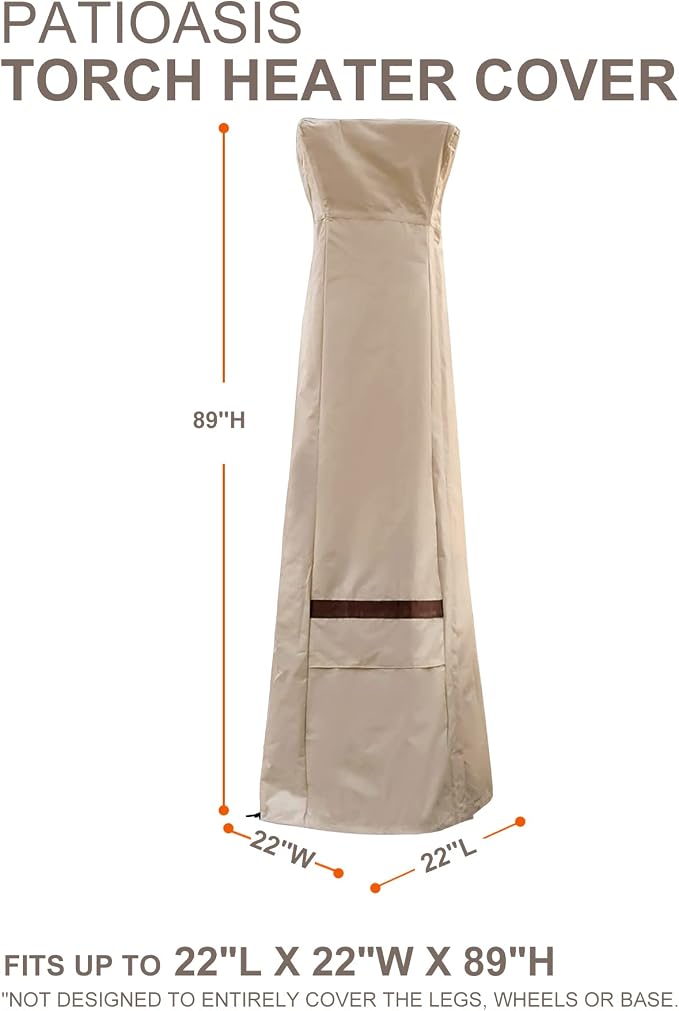 Patio Heater Cover with Zipper, Outdoor Pyramid Stand Up Patio Heater Covers Wateproof 22''L x 22''W x 89''H