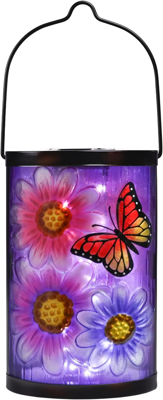 Hanging Solar Lantern Outdoor Waterproof Flowers Butterfly Solar Lights Glass Tabletop Decorative Lamp for Outdoor Patio Garden Outside Yard Decor
