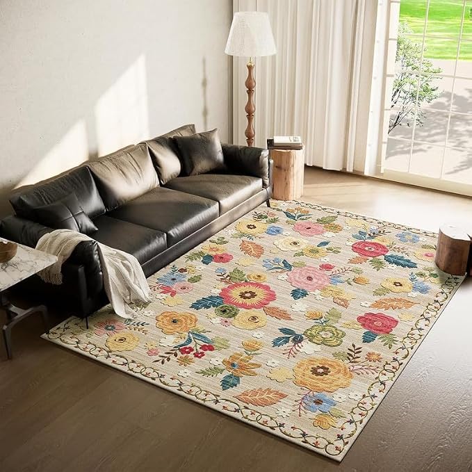 6x9 Area Rugs for Living Room: Washable Bedroom Rug Non Slip Low Pile Soft Faux Wool Non Shedding Distressed Vintage Boho Large Carpet for Dining Room Under Table Kitchen Nursery Entryway Farmhouse