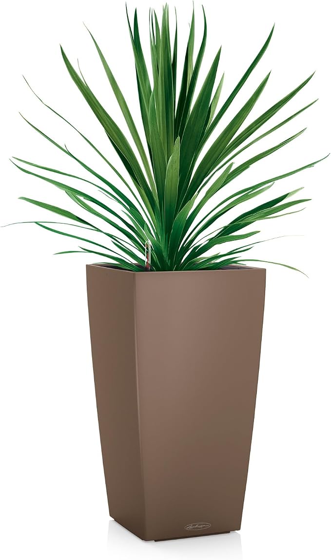 Lechuza CUBICO Color 22 Nutmeg, Self-Watering Tall Planter, H16.1 L8.7 W8.7 in