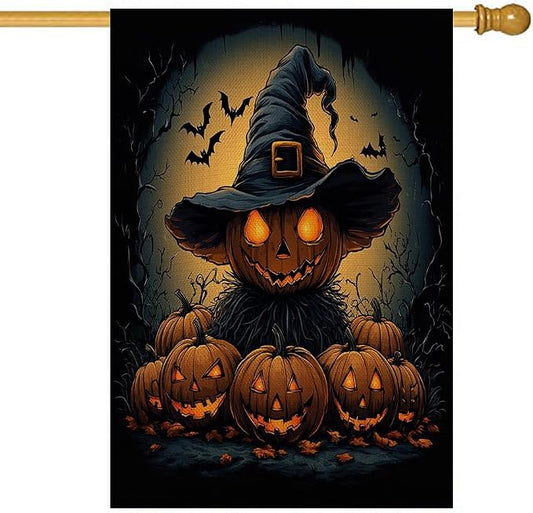 EMMTEEY Halloween Garden Flag Scary Halloween 28X40 Double-Sided, Seasonal Yard Flags Pumpkin Bats Large Burlap Garden Flags for Outside Front/Back Door