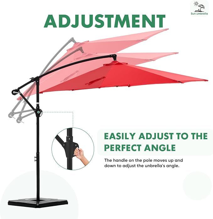 NEWBULIG 10FT Patio Umbrella, Offset Cantilever Outdoor Patio Table Umbrella, UV Protection, Fade Resistant Fabric, Easy Tilt Adjustment for Pool, Deck, Garden, Backyard, Red