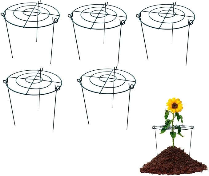 5 Pack 16"x24" Peony Cages Plant Support Stakes Grow Through Grid Grow Through Hoops, Metal Flower Plant Brace Support Ring for Heavy Blossom