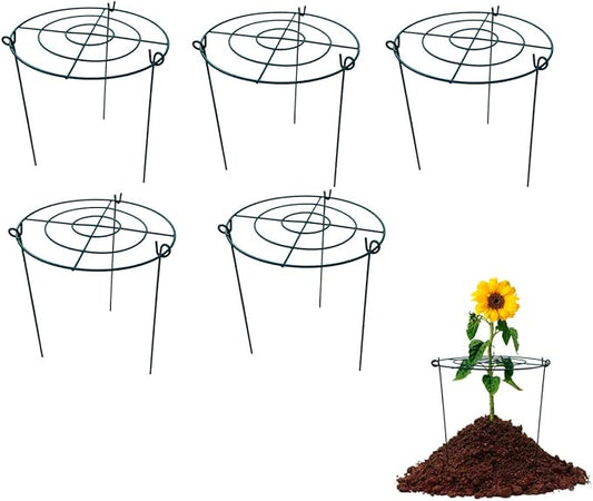 5 Pack 16"x24" Peony Cages Plant Support Stakes Grow Through Grid Grow Through Hoops, Metal Flower Plant Brace Support Ring for Heavy Blossom