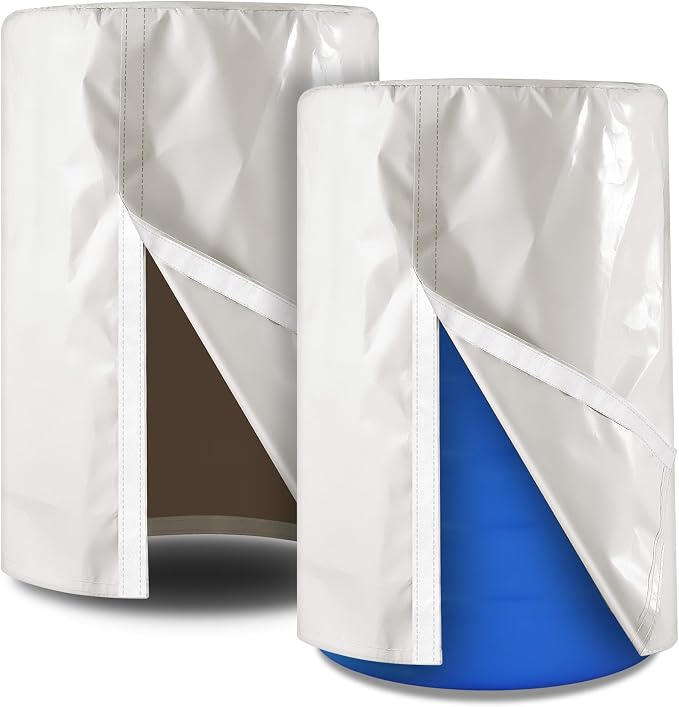 2 Piece 55 Gallon Drum Cover 24 x 36 Inch 55 Gallon Water Barrel Covers Outdoor Waterproof Rain Snow Water Storage Bucket Lid Protective Hook/loop Closure Anti Dust
