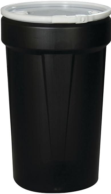Eagle 55 Gallon Plastic Drum with Lid, Plastic Lever-Lock, 39.1"x23.8", Open Head Lab Pack Drum Made of Durable, Lightweight HDPE, Withstands Weather and Chemicals, Made in USA, Black, 1655BLK
