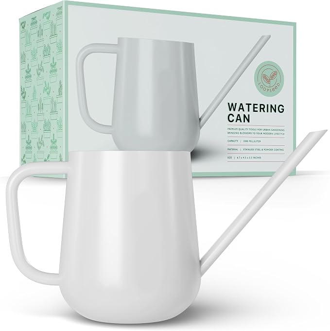 Metal Watering Can for Indoor Houseplants Outdoor Garden Long Sprout Water Can for Succulents Herb Bonsai Modern Garden Tool 33.8oz/1000ml (Brilliant White)
