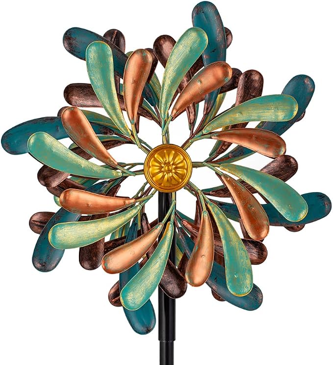 Stargarden Wind Spinners Outdoor, 13.2" Dia Metal Wind Spinner | Decorative Windmill with Stake for Yard Garden Lawn
