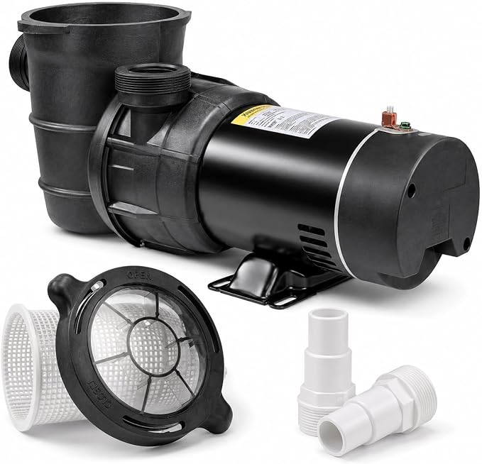 XtremepowerUS 1.5HP Above Ground Swimming Pool Pump 2-Speed Pump Spa 1.5" inch High Flow Dual Speed Self Filter Basket w/ Pool Hose Adapter