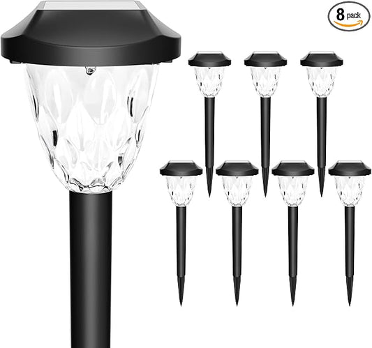 GIGALUMI 8 Pack Solar Lights Outdoor, Solar Pathway Lights with Great Pattern, Waterproof Auto On/Off Solar Powered Light for Outside Yard Garden Walkway Driveway Lawn Pathway
