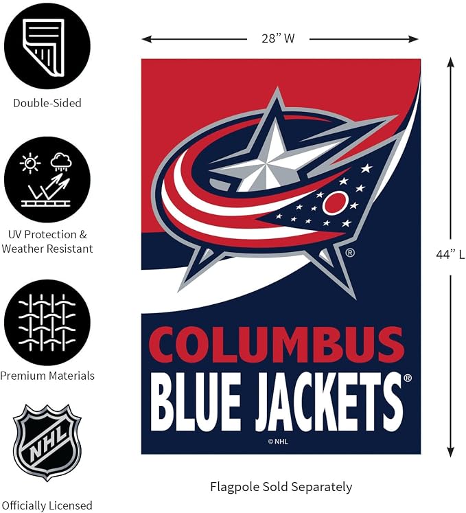 Team Sports America NHL Columbus Blue Jackets House Flag, 28 x 44, Double Sided Garden Flags for Outside, Outdoor Flags & Banners for Gardens Patio, Indoor Wall Decor Flag for Room