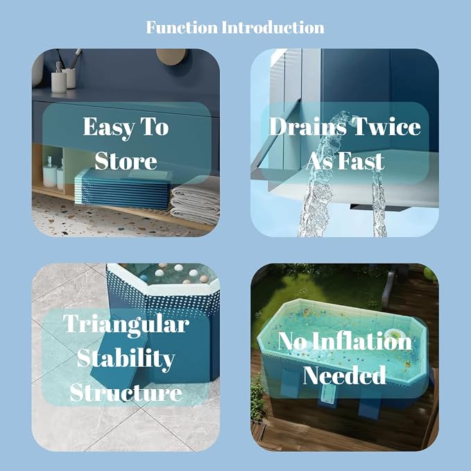 Foldable Swimming Pool, Non-Inflatable Kids' and Adults' Outdoor Large Swimming Pool, Anti-Slip PVC Family Pool, Summer Water Party for Outdoor, Garden, Backyard (Middle)