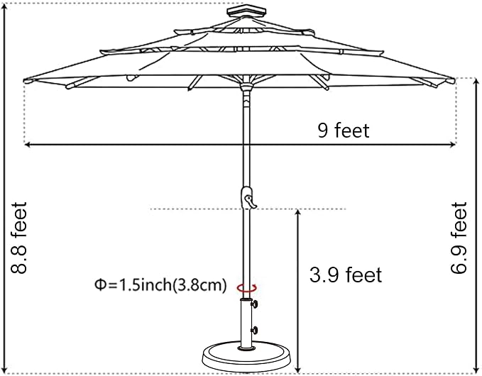 EliteShade USA 10-Year-Non-Fading 9ft 3-Tier Market Patio Umbrella, Commercial Table Umbrella with 80 Solar LED Lights, Crank Open, Windproof & UPF 50+ UV Protection for Garden, Deck, Pool, Backyard, Taupe