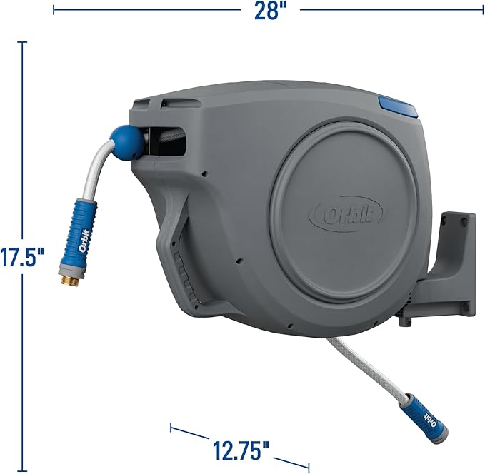 Orbit Auto-Retractable Garden Hose Reel - 100 ft x 5/8 in | Heavy-Duty, 180° Swivel Mount, 500 PSI Burst Strength - 28263