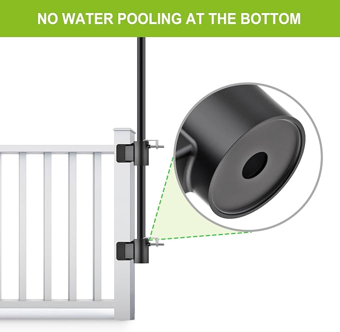 Heavy Duty Deck Railing Umbrella Holder, Patio Umbrella Stand for 1-2 Inch Poles, Space-Saving Design, Secure & Sturdy Corner Mount for Deck Railing, Balcony, Outdoor Courtyard, Fence, 2 Set