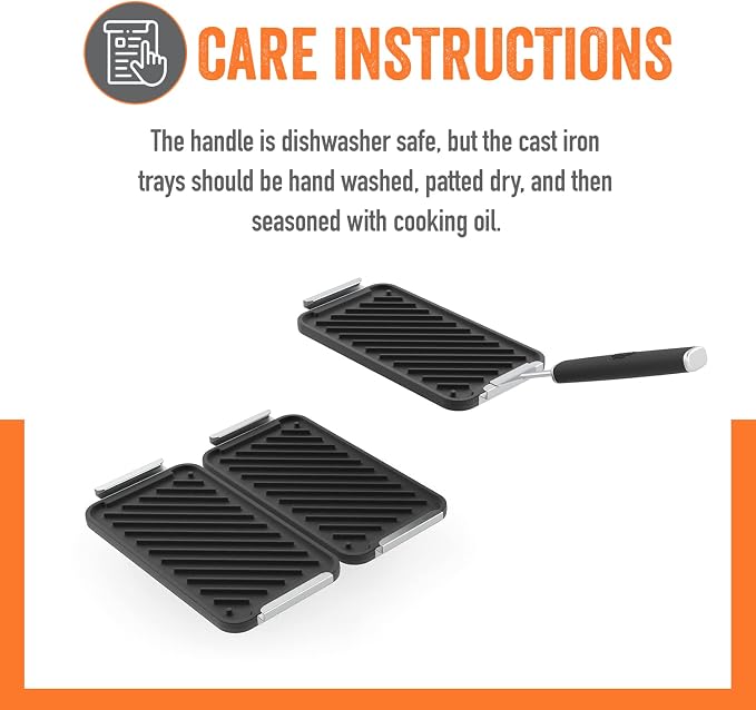 Yukon Glory Cast Iron Tray Set | 3 Grooved Cast Iron Pans & Clip-On Handle | Pre-Seasoned | Commercial-Grade | Grill to Table | Gas, Charcoal & Campfire