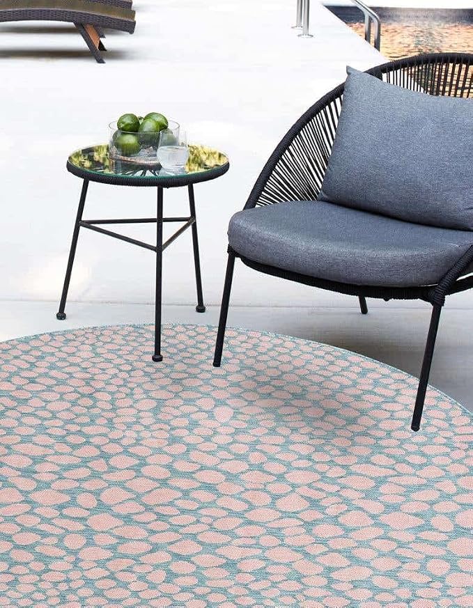 Unique Loom Jill Zarin Jill Zarin Outdoor Collection Area Rug - Cape Town (13' Round, Pink and Aqua/Light Blue)