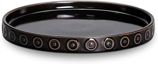 EightPot Ceramic Plant Saucer, Plant Saucers for Indoors Outdoor, 9.3 Inch Plant Drip Trays, Round Plants Plates to Catch Water, Boho Flower Pot Saucers, Decorative Plants Dishes to Catch Water, Black