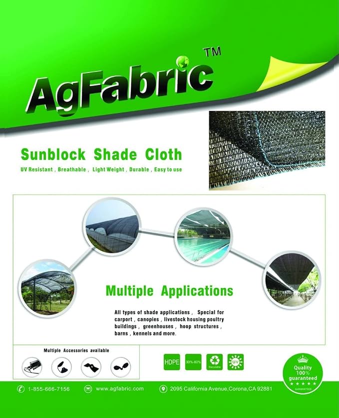 Agfabric 40% Shade Cloth 10X 50ft Sun Shade Fabric Sunblock Shade Cloth Cover with Clips for Plants, Black
