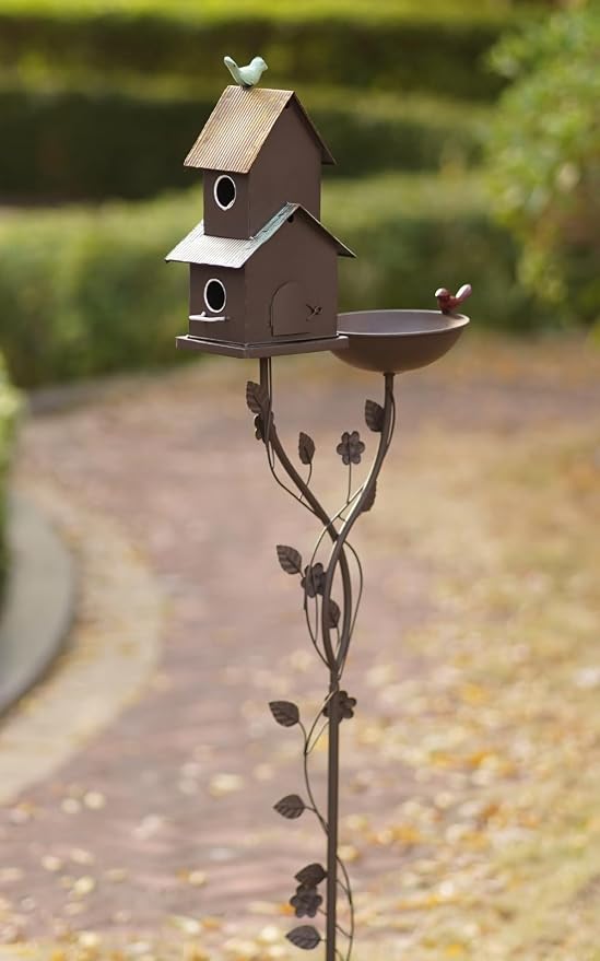 HLQMFHT 60.6" H Bird Baths for Outdoors,Metal Bird Bath Bowl,Birdhouses for Outdoors with Pole,Birdhouses for Outdoors,Garden Yard Decor