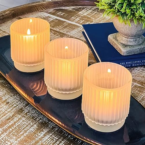 Kate Aspen Vintage Fluted Frosted Glass Tealight Votive Candle Holders (Set of 6), Rustic Decor, Boho Decorations, Shelf Decoration, Classic Look | Perfect Hostess Gift by KateAspen