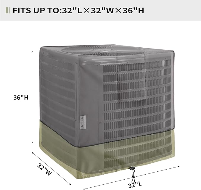 KylinLucky Air Conditioner Cover for Outside, AC Covers 32 x 32 x 36 inches | Heavy duty oxford, UV resistant, fits outside AC units, windproof straps, all-weather protection