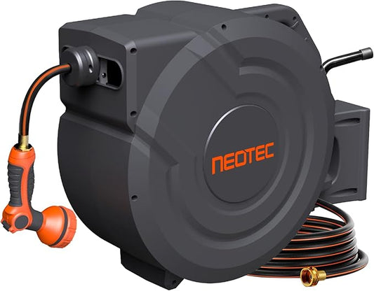 5/8 inch 115 ft Retractable Garden Hose Reel Any Length Lock 9 Sprayer Nozzle Automatic Slow Return Heavy Duty 180° Swivel Wall-Mounted Water Hose Reels for Outside UV Resistant
