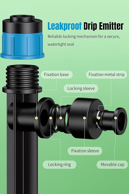 MIXC 30pcs Quick-Connect Drip Irrigation Emitters Fan Shape for 1/4" Drip Irrigation Tubing - Adjustable Push-to-Connect 360° Drip Emitters Vortex on 5.5" Sturdy Stake for Irrigation System