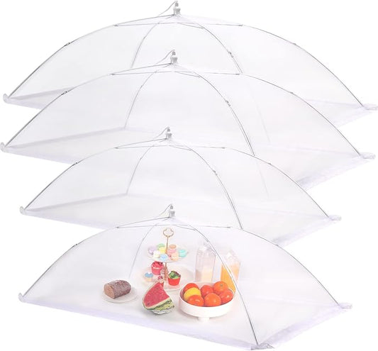 JULBEAR 4 Pcs Extra Large Mesh Food Cover Tent Umbrella Food Screen Covers for Outside Pop-up Mesh Reusable Food Nets for Parties Picnics Outdoor BBQs Collapsible (2 Pcs 40"x24", 2 Pcs 32"x24")