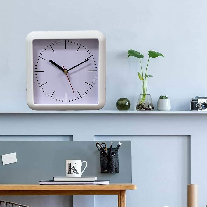 Bathroom Waterproof Wall Clock, Indoor White Wall Clock, Quartz Movement, Plastic Frame, Flexible Choice for Hanging Or Standing, Modern Silent Small Wall Clock for Living Room and Kitchen