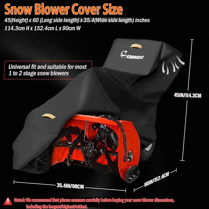 Snow Blower Cover,Heavy Duty 840D Snowblower Covers Waterproof Outdoor with Waterproof Strip,Air Vent,2 Reflective Handles,Windproof Buckle,Universal Protective Cover for Snow Thrower Shovel Storage