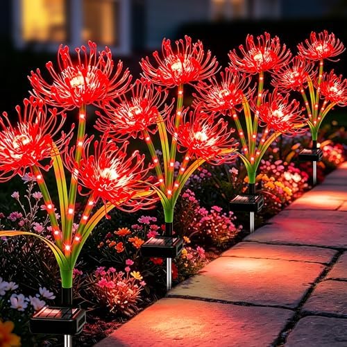 VOOKRY Solar Lights Outdoor, 4 Pack Red Spider Lily Garden Flower Lights by VOOKRY