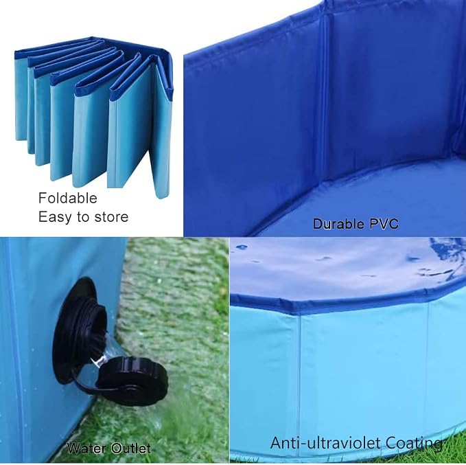 Dog Pool Foldable pet Pool Dog Swimming Pool pet Swimming Pool PVC Non-Slip for All Kinds of Pets 40-12in